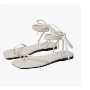 Marc Fisher White Leather Square Toe Ankle Wrap Sandals MIREYA Size 7